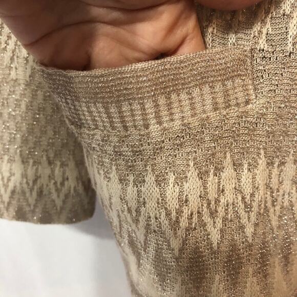 Jones New York Gold Metallic Cardigan Sweater Womens L Zig Zag Oversized Preppy - Picture 10 of 11